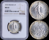 FRANCE: 2 Francs (1919) in silver (0,900) with figure sowing seed. Leafy branch divides date and denomination on reverse. Inside slab by NGC "MS 63". ...