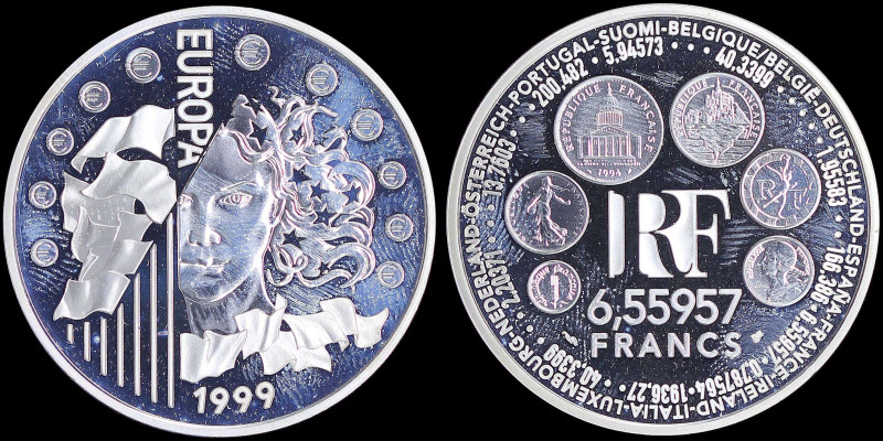 FRANCE: 1 euro (1999) in silver (0,900) commemorating the introduction of Euro. ...