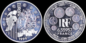 FRANCE: 1 euro (1999) in silver (0,900) commemorating the introduction of Euro. Inside official case of issue from Monnaie de Paris with CoA with no "...
