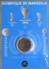 FRANCE: 1 1/2 EUro (2011) in aluminum-bronze commemorating Olympique de Marseille. Inside official coincard. Tirage: 25000 pieces. (KM 1754). Brillian...
