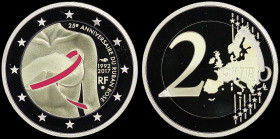 FRANCE: 2 Euro (2017) in copper-nickel-brass commemorating 25th Anniversary of the Pink Ribbon (Symbol of the fight against breast cancer). Accompanie...