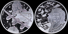 FRANCE: 10 Euro (2019) in silver (0,900) from the "Aviation History" series, commemorating the P-38. Accompanied by official case and CoA with no "075...