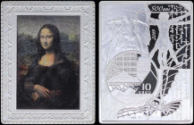 FRANCE: Rectangular coin of 10 Euro (2019) in silver (0,900) commemorating Mona Lisa. Part of the "Masterpieces of Museums" collection. Colorized port...