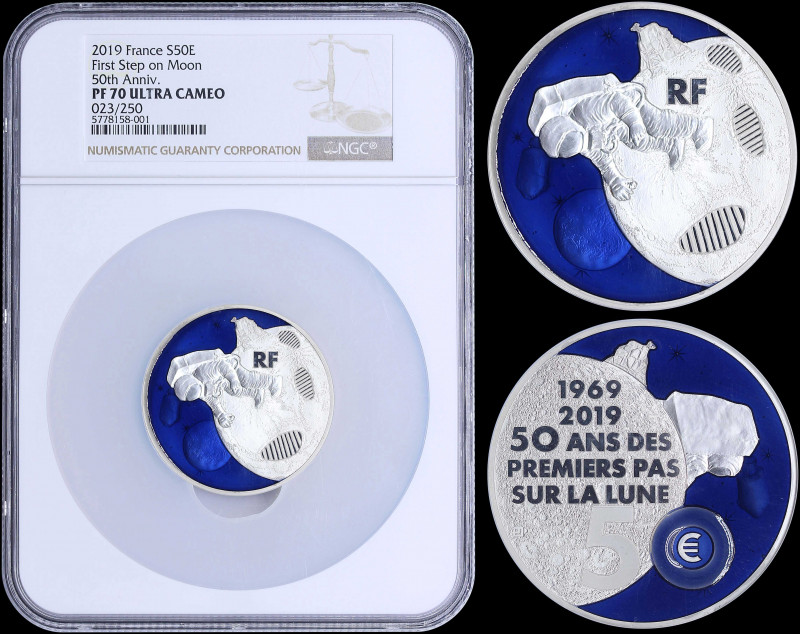 FRANCE: 50 Euro (2019) in silver (0,950) commemorating 50 years since the first ...