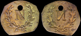 FRANCE: Holed brass token issued probably during Napoleon period. The letter "N" within wreath on obverse. Extremely Fine.