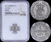 GERMAN STATES / BAVARIA: 1 Kreuzer (1871) in silver (0,840) with crowned Arms. Denomination and date within wreath. Inside slab by NGC "AU 58". (KM 87...