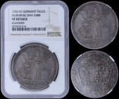 GERMAN STATES / NURNBERG: 1 Thaler (1763 SF) in silver with Peace standing with laurel branch and shield left of altar. Crowned divided shield on eagl...