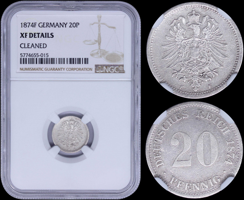 GERMANY: 20 Pfennig (1874 F) in copper-nickel with small crowned imperial eagle ...