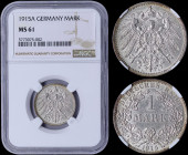 GERMANY: 1 Mark (1915 A) in silver (0,900) with denomination within wreath. Crowned imperial eagle with shield on breast on reverse. Inside slab by NG...