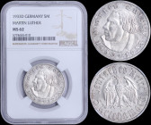 GERMANY: 5 Reichsmark (1933 D) in silver (0,900) with head of Martin Luther facing left. Eagle and denomination below. Inside slab by NGC "MS 62". (KM...