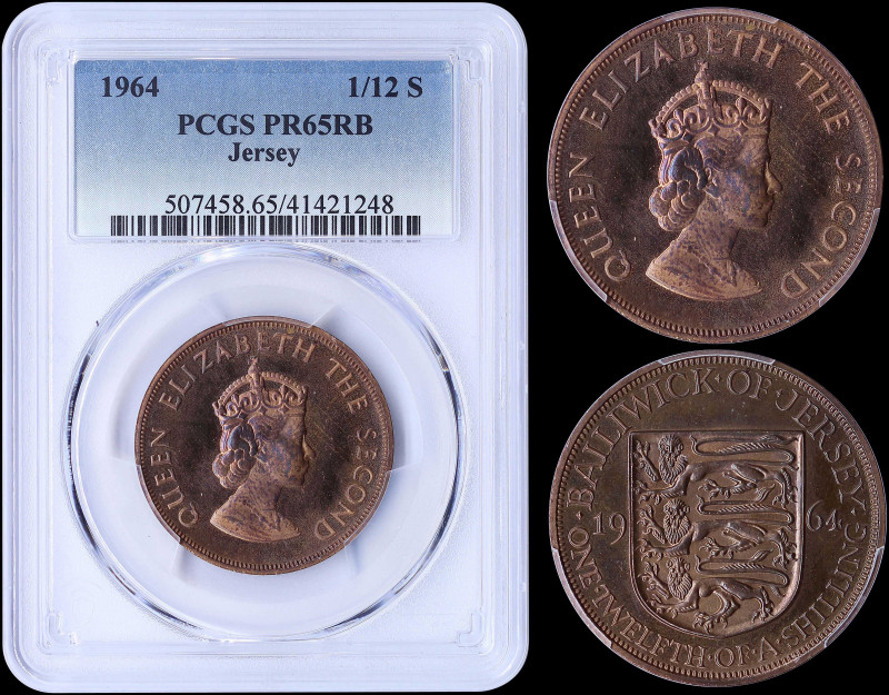 JERSEY: 1/12 Shilling (1964) in bronze with crowned bust of Queen Elizabet II fa...