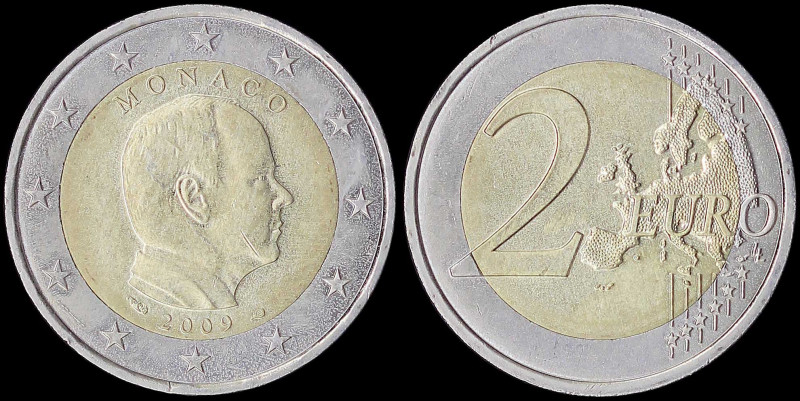 2 Euro (2009) bi-metallic with bust of Prince Albert II. (KM 195). Uncirculated.