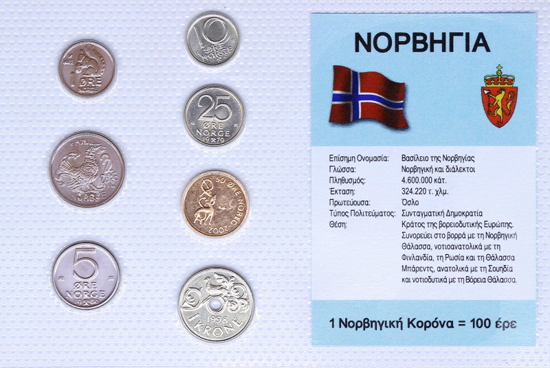 NORWAY: Coin set composed of 1 Ore (1972) + 2 Ore (1972) + 5 Ore (1980) + 10 Ore...