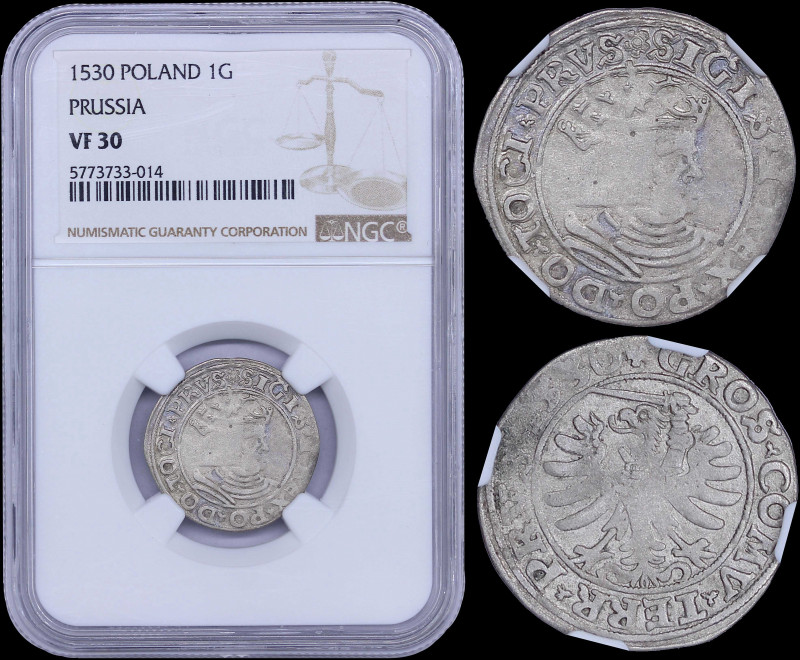 POLAND / PRUSSIA: 1 Groschen (1530) in silver with crowned head of King Sigismun...