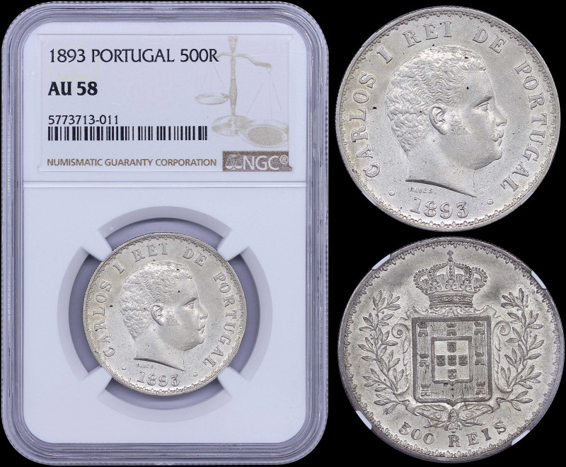 PORTUGAL: 500 Reis (1893) in silver (0,917) with head of Carlos I facing right. ...