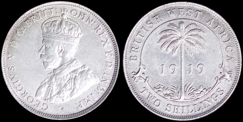 BRITISH WEST AFRICA: 2 Shillings (1919) in silver (0,925) with bust of King Geor...