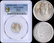 EGYPT: 2 Piastres (AH1361 / 1942) in silver (0,833) with uniform bust of Farouk facing left. Denomination dates below on reverse. Mint: British Royal ...
