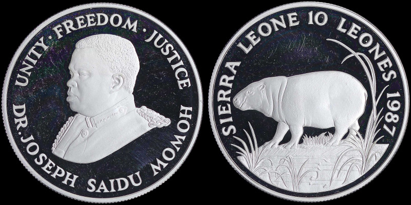 SIERRA LEONE: 10 Leones (1987) in silver (0,925) from the "World Wildlife Fund" ...