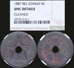 Lot of 2 coins from Congo & Egypt. 5 Centimes (1887) (CONGO) + 5 Piastres (AH1341 // 1923 H) (EGYPT). The coins are inside slabs by NGC "UNC DETAILS -...