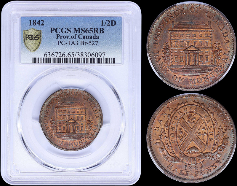 CANADA / LOWER CANADA: 1/2 Penny (1842) bank token in copper with front view of ...