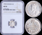 CANADA: 5 Cents (1918) in silver (0,925) with bust of King George V facing left. Denomination and date within wreath and crown above on reverse. Insid...