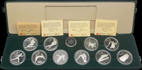 CANADA: Set of 10x 20 Dollars (1985-1987) in silver (0,925) commemorating the 1988 Calgary Olympics. Inside official case of issue. Accompanied by 4 C...