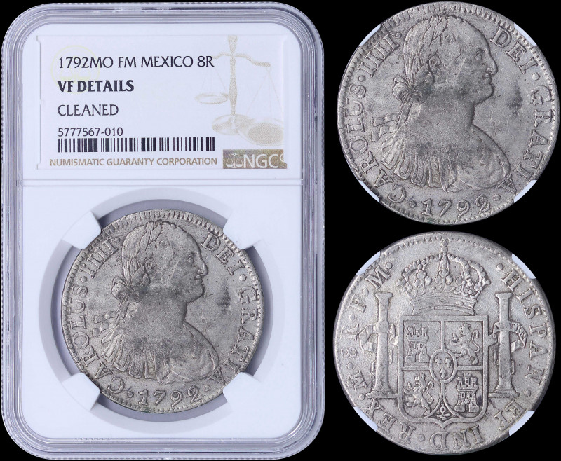 MEXICO: 8 Reales (1792MO FM) in silver (0,896) with laurete bust of Charles IIII...