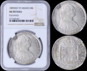 MEXICO: 8 Reales (1805MO TH) in silver (0,896) with laurete bust of Charles IIII facing right. Crowned shield flanked by pillars with banner on revers...