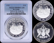 SAINT LUCIA: 10 Dollars (1982) in silver (0,925) commemorating the 200th Anniversary of the Battle of the Saints with crowned Arms with supporters. Da...