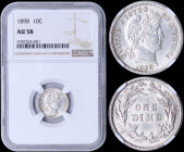USA: 10 Cents (1 Dime) (1898) in silver (0,900) with laureate head of Liberty facing right. Value within wreath on reverse. Designed by Charles E Barb...