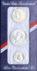 USA: Bicentenial (1776-1976) commemorative set composed of 1/4 Dollar + 1/2 Dollar + 1 Dollar in silver (0,400). Inside official case of issue. (KM 20...