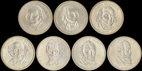 USA: Set of 7 commemorative Dollars from the US Presidential Dollar Series. More specifically: George Washington the 1st (2007 P), John Adams the 2nd ...