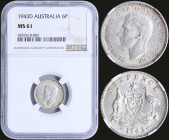 AUSTRALIA: 6 Pence (1943 D) in silver (0,925) with head of George VI facing left. Arms on reverse. Inside slab by NGC "MS 61". (KM 38).