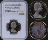 AUSTRALIA: 20 cents (1966 c) in copper-nickel with bust of Queen Elizabeth II facing right. Duckbill Platypus on reverse. Inside slab by NGC "PF 67 UL...