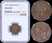 AUSTRALIA: 2 Cents (1976) in bronze with young bust of Queen Elizabeth II facing right. Frill-necked lizard and value on reverse. Inside slab by NGC "...
