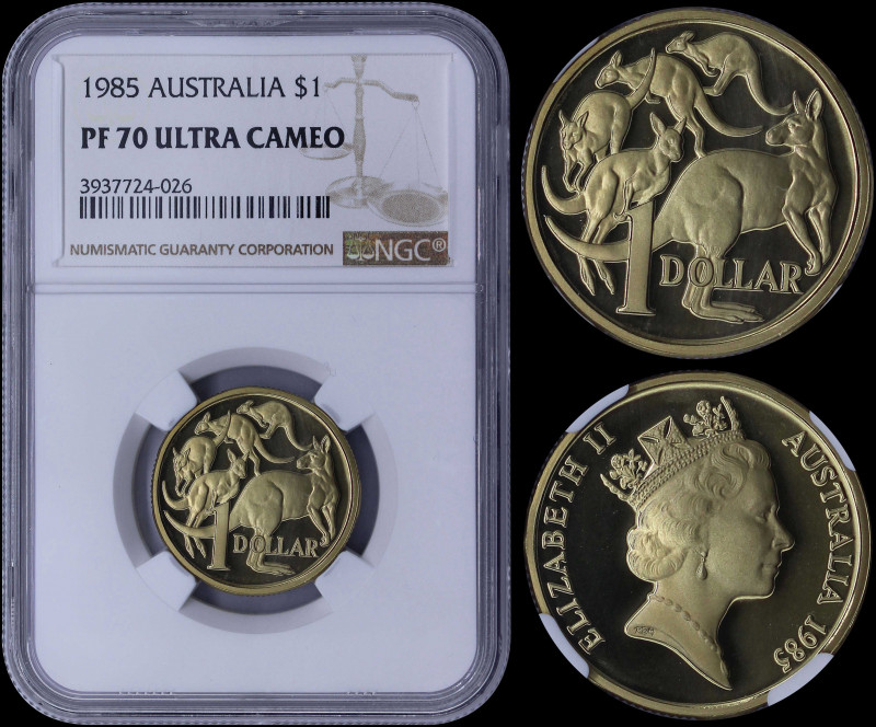 AUSTRALIA: 1 Dollar (1985) in aluminum-bronze with head of Queen Elizabeth II fa...