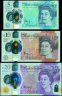 GREAT BRITAIN: Lot of 3 banknotes including 5 Pounds (2015), 10 Pounds (2016) and 20 Pounds (2018). S/N: "AJ48 251935", "AH28 073018" and "AD06 031320...