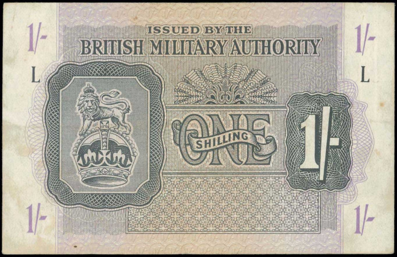 GREAT BRITAIN: 1 Shilling (ND 1943) in black on gray and violet unpt with crown ...