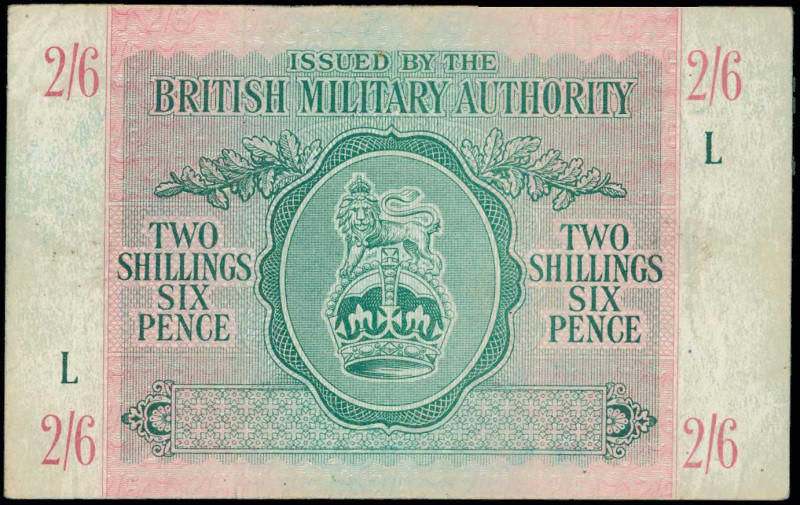 GREAT BRITAIN: 2 Shillings-6 Pence (ND 1943) in green on pink unpt with crown an...