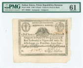 ITALIAN STATES / PRIMA REPUBBLICA ROMANA: 8 Paoli (ANNO 7 - 1798) Assegnati in black with republican seal at top left and top right. S/N: "192882". WM...