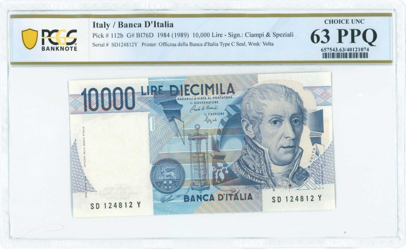 ITALY: 10000 Lire (Law 3.9.1984) in dark blue on multicolor unpt with a lab inst...