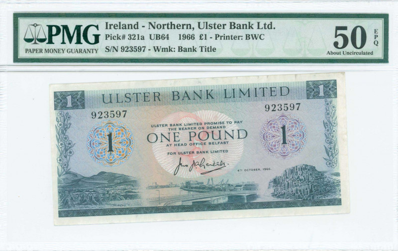 NORTH IRELAND: 1 Pound (4.10.1966) of Ulster Bank Limited in blue-black on multi...