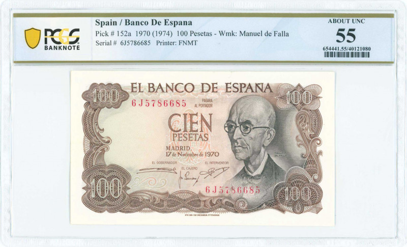 SPAIN: 100 Pesetas (17.11.1970) in brown on pale orange and multicolor unpt with...