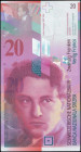 SWITZERLAND: 20 Franken (2000) in red-violet and green on multicolor unpt with composer Arthur Honegger at upper left and bottom center. S/N: "04A 037...