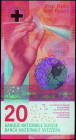 SWITZERLAND: 20 Franken (2016) in red with a hand holding prism. S/N: "16G 7346075". Signatures by Jean Studer and Andrea M Maechler. (Pick 76b). Unci...