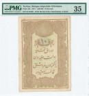 TURKEY: 10 Kurush (AH1295 / 1877) in lilac on light green unpt with Toughra of Abdul Hamid II. S/N: "64 61002". Blue box cachet of Banque Imperiale Ot...