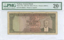 TURKEY: 50 Lira (ND 1964) in brown on multicolor unpt with portrait of President Kemal Ataturk at right. S/N: "J27 032615". WMK: Kemal Ataturk. Printe...
