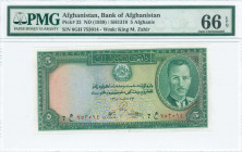 AFGHANISTAN: 5 Afghanis (SH1318 / 1939) in green and multicolor with King Muhammad Zahir (first portrait) at right. S/N: "6GH 753014". WMK: Zahir. Pri...