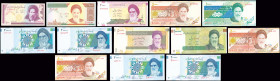 IRAN: Lot of 13 Banknotes including 100 Rials (ND 1985-) + 1000 Rials (ND 1992-) + 2000 Rials (ND 2005-) + 5000 Rials (1993-) + 10000 Rials (ND 1992-)...