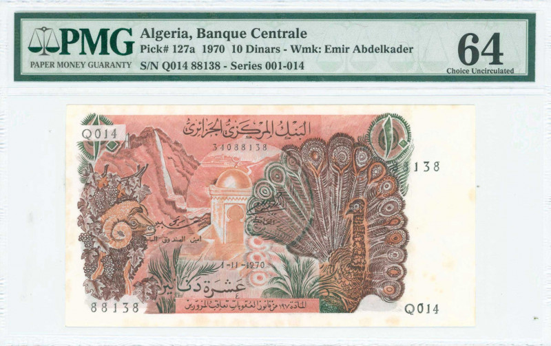 ALGERIA: 10 Dinars (1.11.1970) in red-brown and multicolor with sheep at left an...